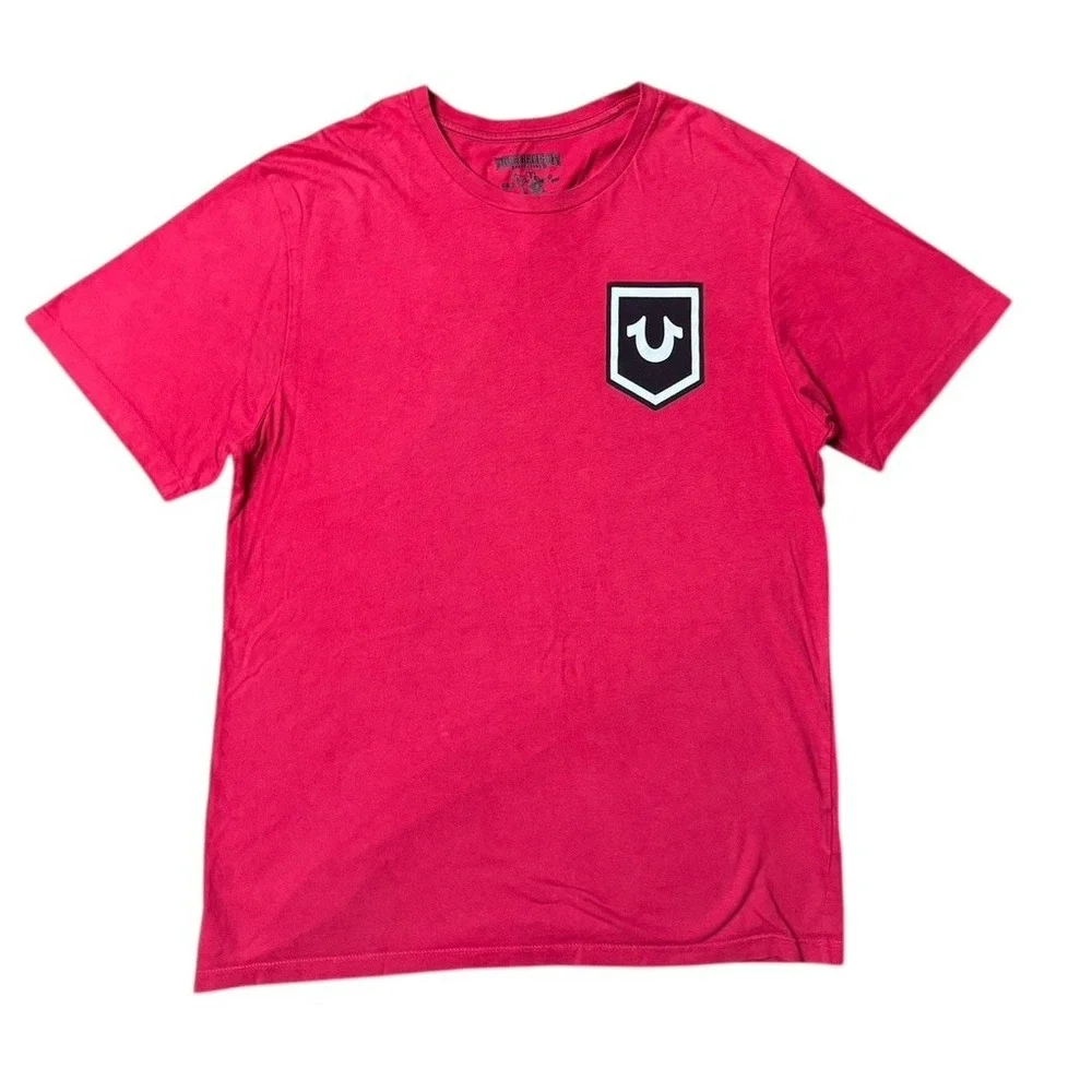 True Religion Men's S Red Tee Shirt‎ Buddha Guitar Print Logo Y2K Style
